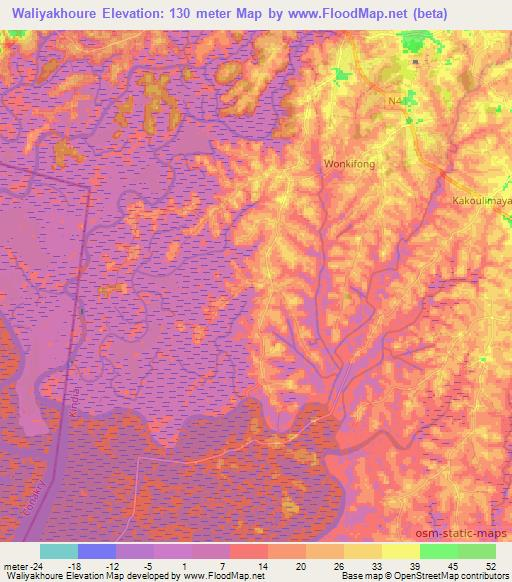 Waliyakhoure,Guinea Elevation Map