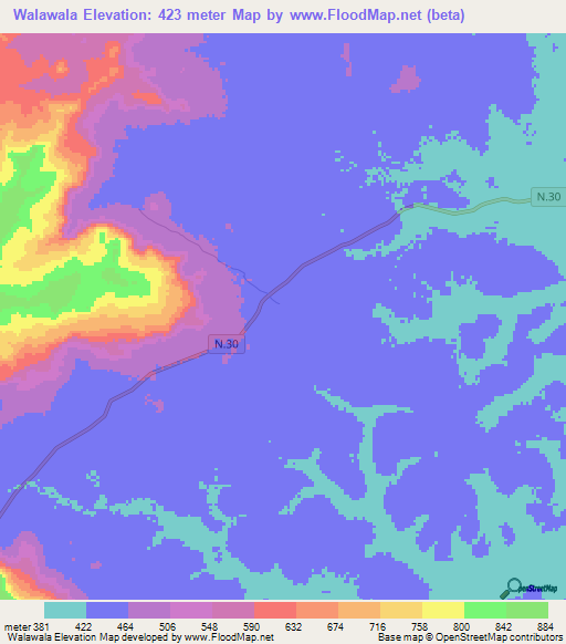 Walawala,Guinea Elevation Map