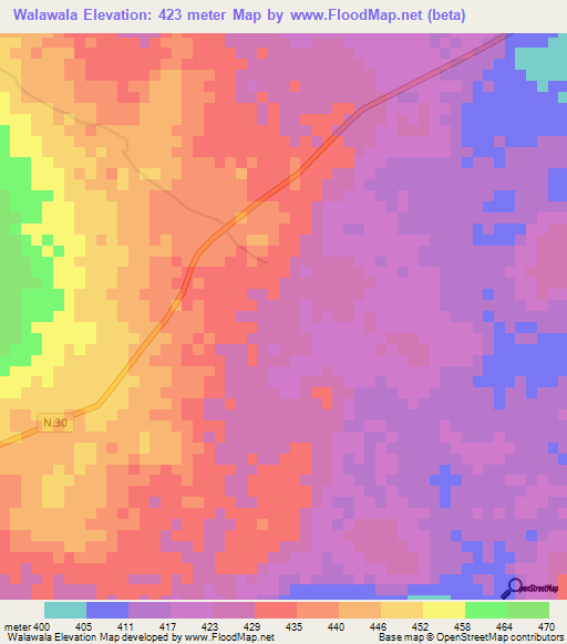 Walawala,Guinea Elevation Map