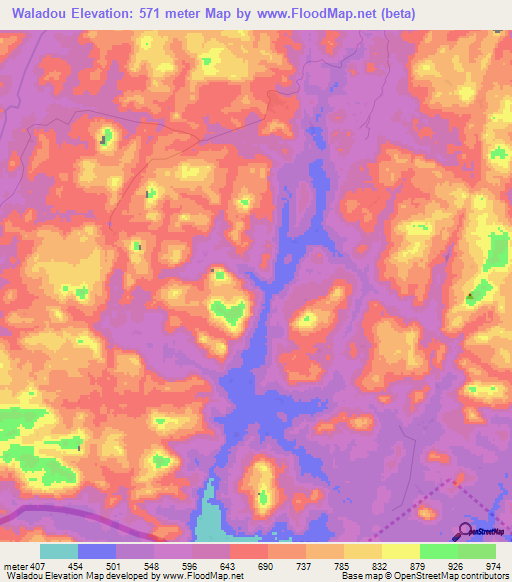 Waladou,Guinea Elevation Map