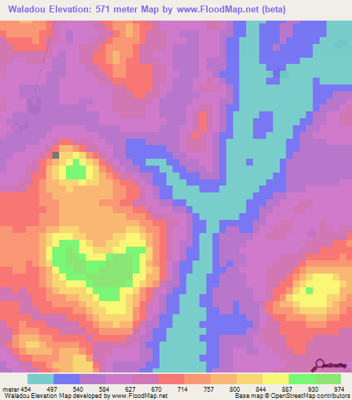 Waladou,Guinea Elevation Map