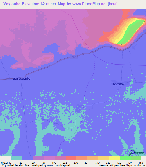 Voyloube,Guinea Elevation Map