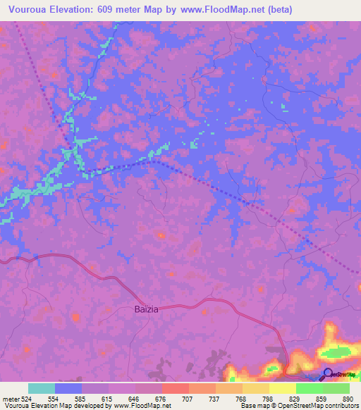 Vouroua,Guinea Elevation Map