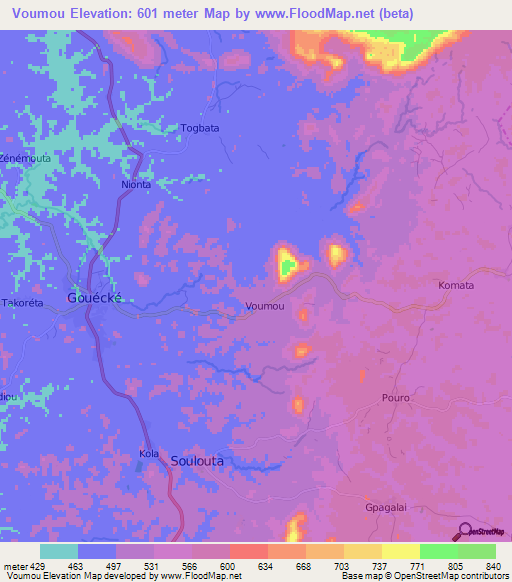 Voumou,Guinea Elevation Map