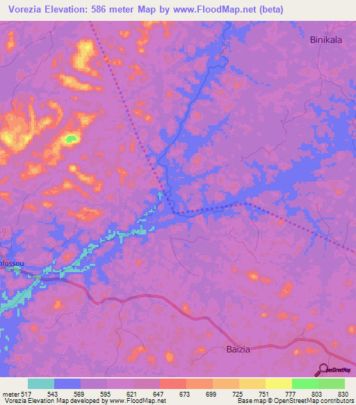 Vorezia,Guinea Elevation Map