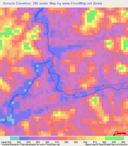 Vorezia,Guinea Elevation Map