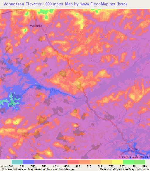 Vonnessou,Guinea Elevation Map