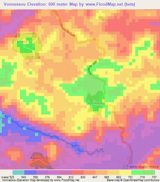 Vonnessou,Guinea Elevation Map