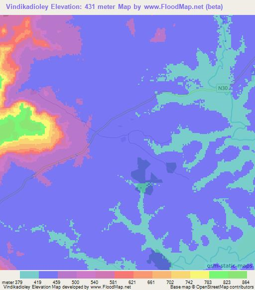 Vindikadioley,Guinea Elevation Map