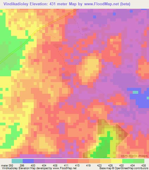 Vindikadioley,Guinea Elevation Map