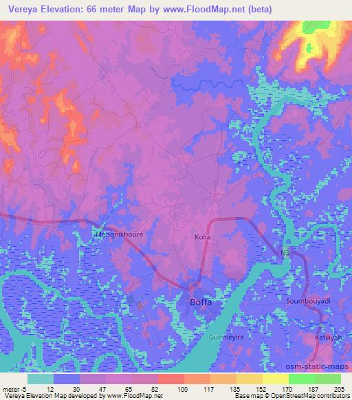 Vereya,Guinea Elevation Map