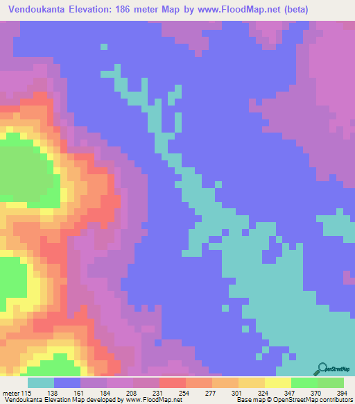 Vendoukanta,Guinea Elevation Map