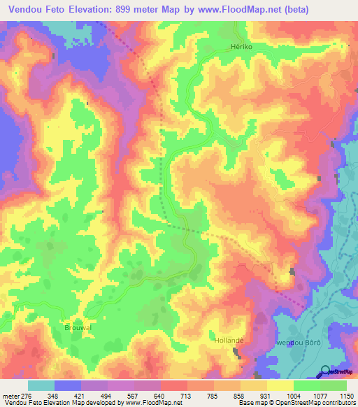 Vendou Feto,Guinea Elevation Map