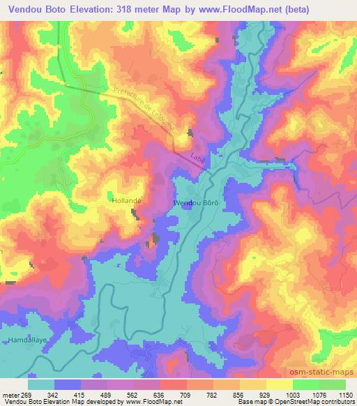 Vendou Boto,Guinea Elevation Map