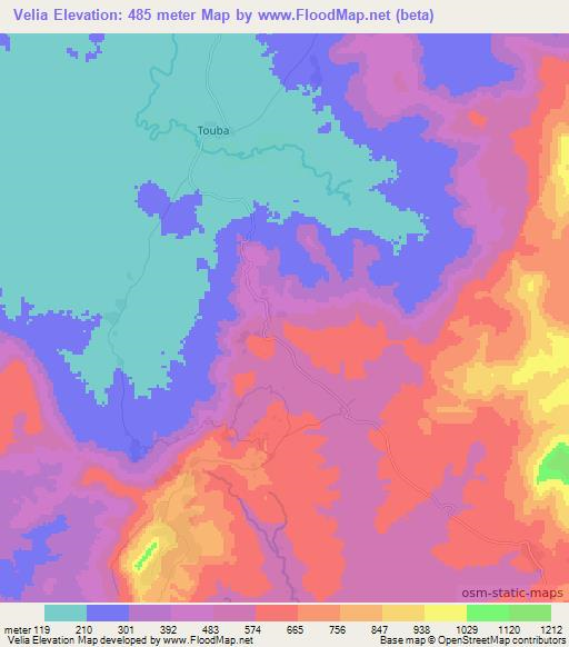 Velia,Guinea Elevation Map