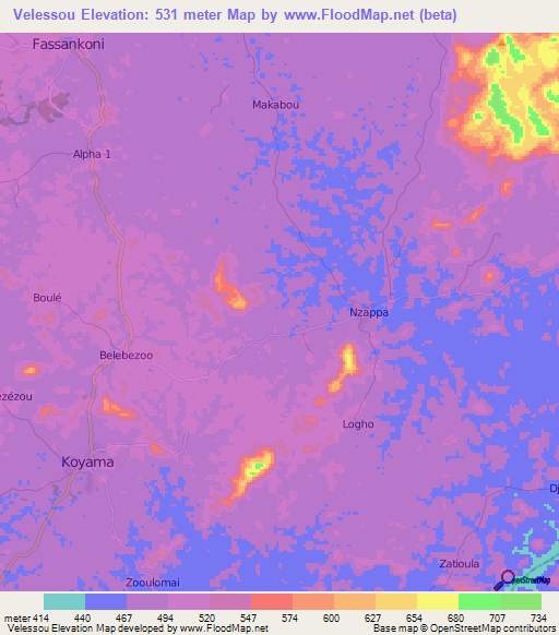 Velessou,Guinea Elevation Map