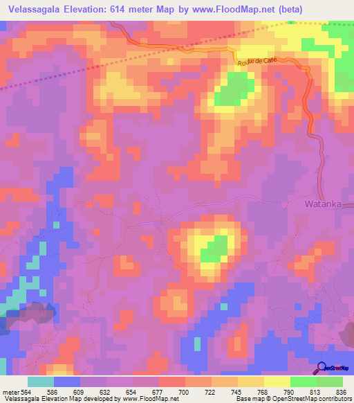 Velassagala,Guinea Elevation Map