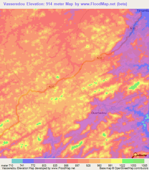 Vasseredou,Guinea Elevation Map