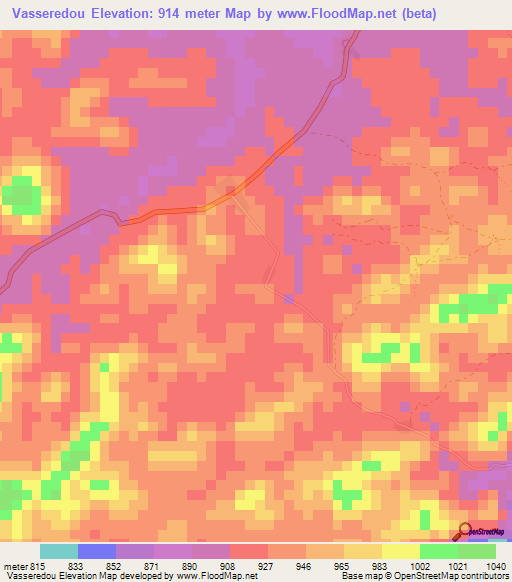 Vasseredou,Guinea Elevation Map