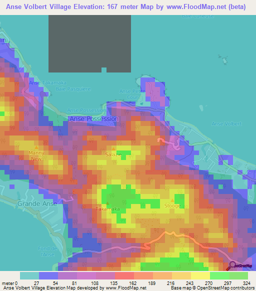 Anse Volbert Village,Seychelles Elevation Map