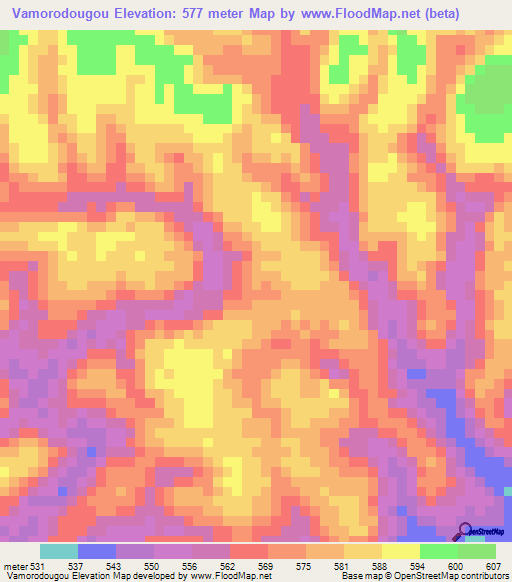 Vamorodougou,Guinea Elevation Map