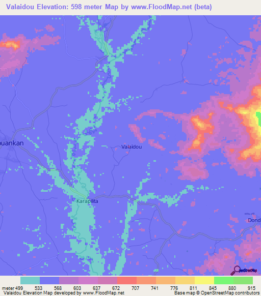 Valaidou,Guinea Elevation Map