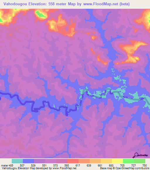 Vahodougou,Guinea Elevation Map