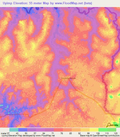 Uyimp,Guinea Elevation Map