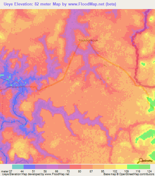 Ueye,Guinea Elevation Map