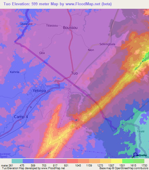Tuo,Guinea Elevation Map