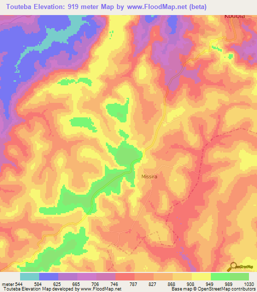 Touteba,Guinea Elevation Map