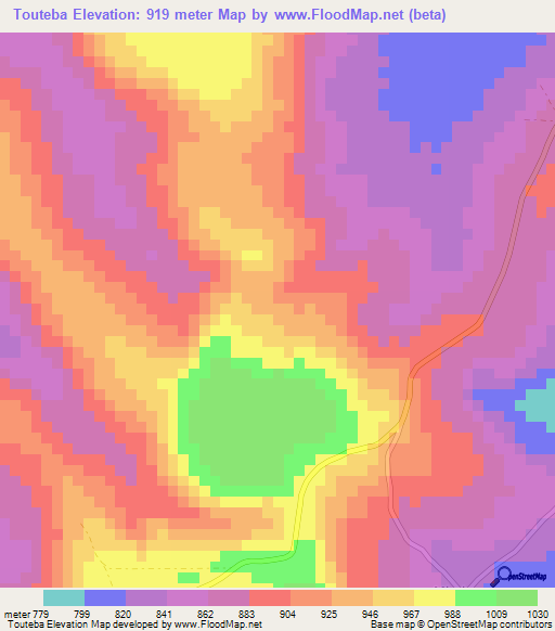 Touteba,Guinea Elevation Map