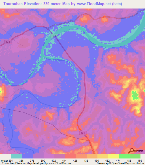 Tourouban,Guinea Elevation Map