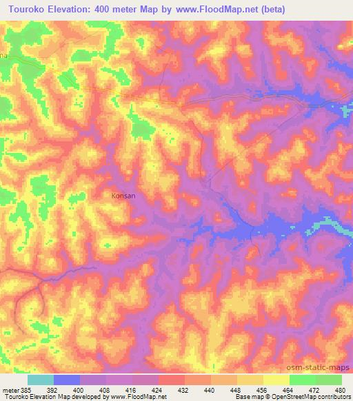 Touroko,Guinea Elevation Map