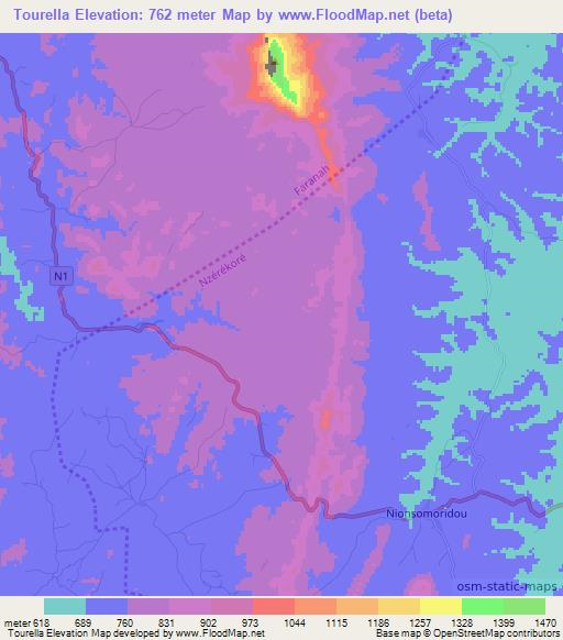 Tourella,Guinea Elevation Map
