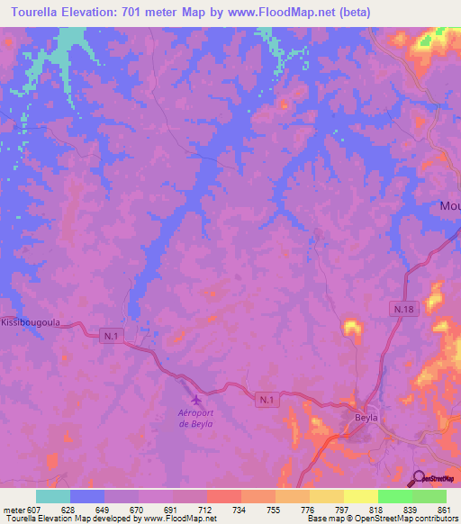 Tourella,Guinea Elevation Map