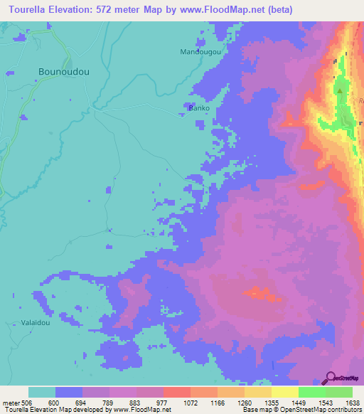 Tourella,Guinea Elevation Map