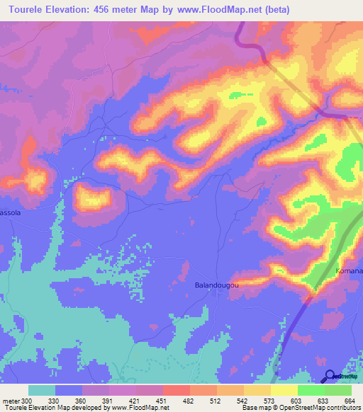 Tourele,Guinea Elevation Map