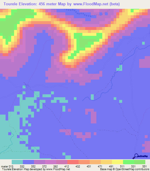 Tourele,Guinea Elevation Map