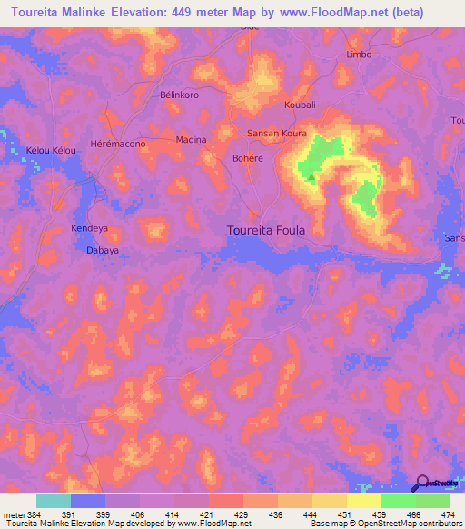 Toureita Malinke,Guinea Elevation Map