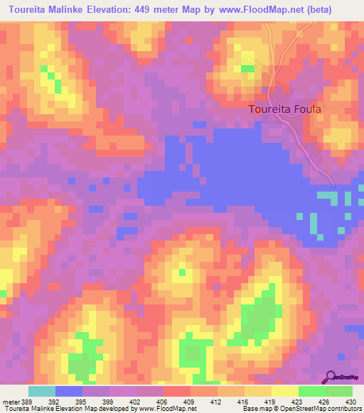 Toureita Malinke,Guinea Elevation Map