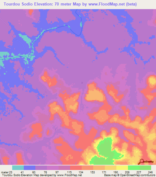 Tourdou Sodio,Guinea Elevation Map