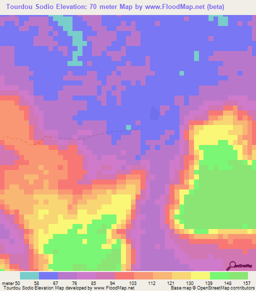 Tourdou Sodio,Guinea Elevation Map