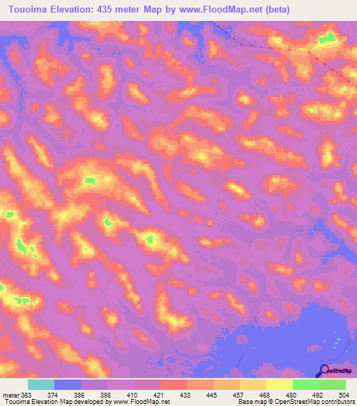 Touoima,Guinea Elevation Map