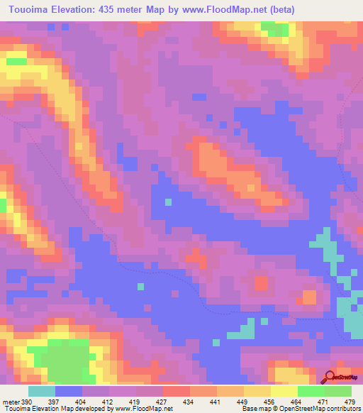 Touoima,Guinea Elevation Map