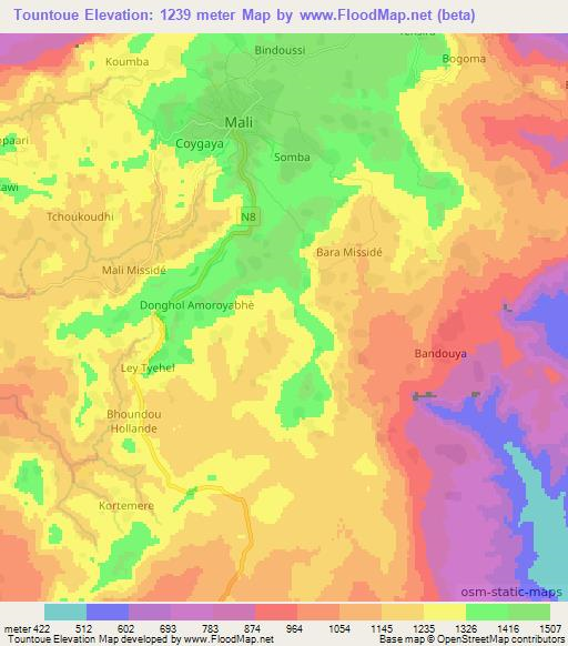 Tountoue,Guinea Elevation Map