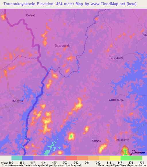 Tounoukoyakoele,Guinea Elevation Map