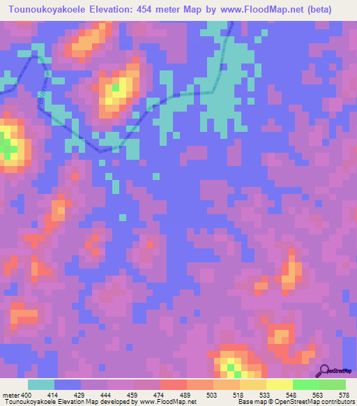 Tounoukoyakoele,Guinea Elevation Map