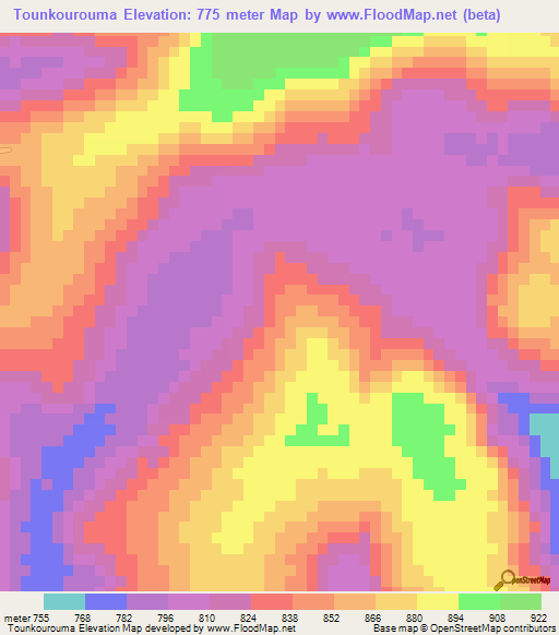 Tounkourouma,Guinea Elevation Map