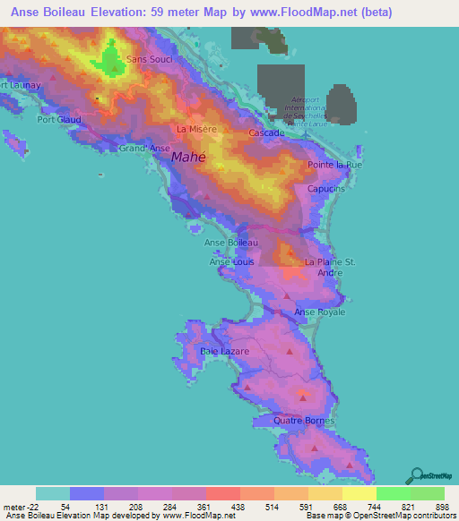 Anse Boileau,Seychelles Elevation Map